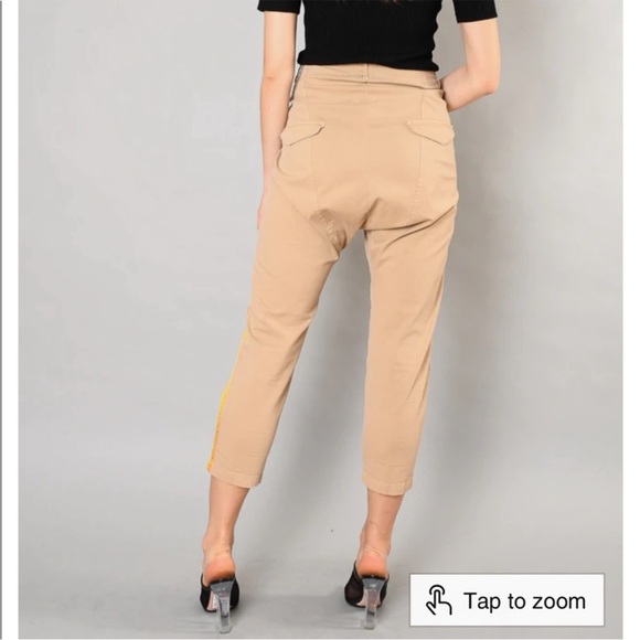 Nili Lotan Khaki Yellow Striped Linen Pants Size 10 - Picture 3 of 14